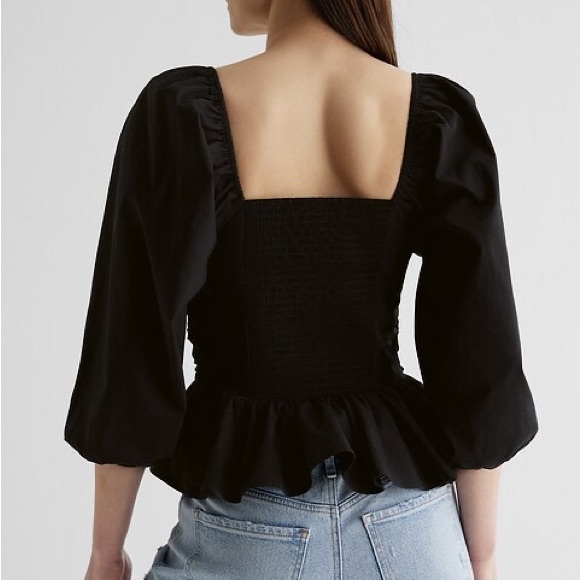 EXPRESS- V-Neck Pleated Peplum Top - Picture 2 of 10